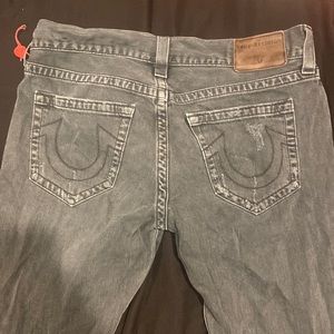 True religion relaxed skinny fit black ripped denim jeans